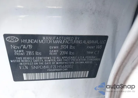 2020 Hyundai Elantra Sel из США, поврежденный, VIN 5NPD84LF2LH568002